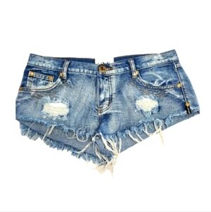 One Teaspoon Distressed Denim Shorts Low Rise 30